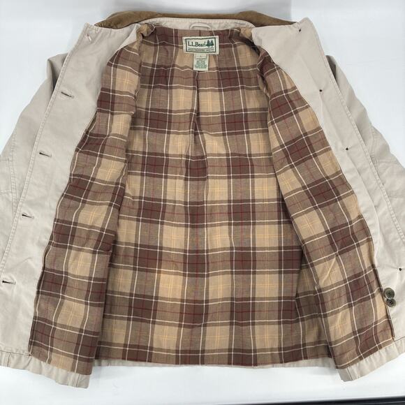 LL Bean Adirondack Barn Chore Coat Women Large Beige Flannel Lined Corduroy - Picture 4 of 14